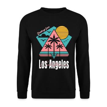 Salutation rétro californienne - palmiers au coucher du soleil - Sweat-shirt Unisexe - noir - Devant - Alina (178cm) & Michal (187cm)