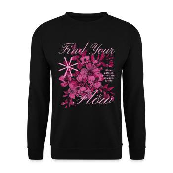 Finde Deinen Flow Blumen Design - Unisex Pullover - Schwarz - Vorne - Alina (178cm) & Michal (187cm)