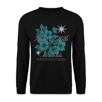 Flow with Moments Floral Art Design - Unisex Sweatshirt - black - Front - Alina (178cm) & Michal (187cm)