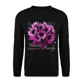 Wander Freely Sunflower Floral Art Design - Unisex Pullover - Schwarz - Vorne - Alina (178cm) & Michal (187cm)
