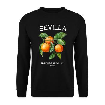 Sevilla, Spanien, Orangenhain, Andalusische Kunst - Unisex Pullover - Schwarz - Vorne - Alina (178cm) & Michal (187cm)