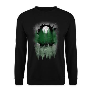 mystisch Wald Natur Fichten Bäume Tannen Mond - Unisex Pullover - Schwarz - Vorne - Alina (178cm) & Michal (187cm)