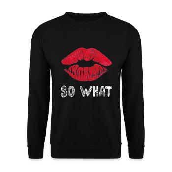 Was für ein freches Red Lips Attitude Design - Unisex Pullover - Schwarz - Vorne - Alina (178cm) & Michal (187cm)