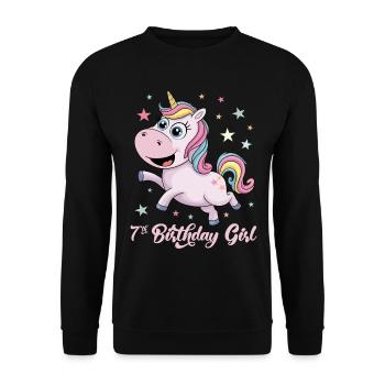 Licorne drôle 7e anniversaire fille - Sweat-shirt Unisexe - noir - Devant - Alina (178cm) & Michal (187cm)