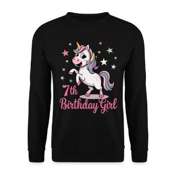 Licorne drôle 7e anniversaire fille - Sweat-shirt Unisexe - noir - Devant - Alina (178cm) & Michal (187cm)