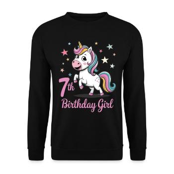 Licorne drôle 7e anniversaire fille - Sweat-shirt Unisexe - noir - Devant - Alina (178cm) & Michal (187cm)