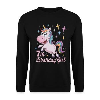 Licorne drôle 7e anniversaire fille - Sweat-shirt Unisexe - noir - Devant - Alina (178cm) & Michal (187cm)