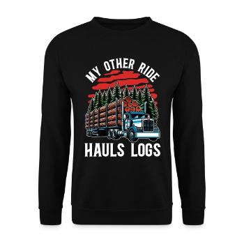 Logging My Other Ride Hauls Logs Arborist Logger - Unisex Sweatshirt - black - Front - Alina (178cm) & Michal (187cm)
