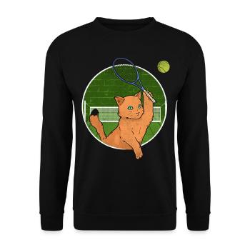 Drôle de joueur de tennis raquette chat - Sweat-shirt Unisexe - noir - Devant - Alina (178cm) & Michal (187cm)