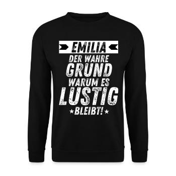 Emilia Wahre Grund Lustig Geschenk für Freunde - Unisex Pullover - Schwarz - Vorne - Alina (178cm) & Michal (187cm)
