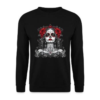 Gothic Catrina with Roses for Dia de los Muertos - Unisex Sweatshirt - black - Front - Alina (178cm) & Michal (187cm)