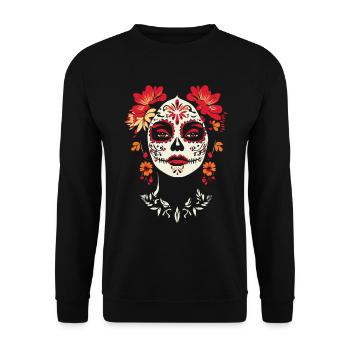 Elegant Catrina Floral Art - Dia de los Muertos - Unisex Sweatshirt - black - Front - Alina (178cm) & Michal (187cm)
