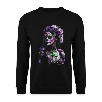 Mystical Catrina with Cross for Dia de los Muertos - Unisex Sweatshirt - black - Front - Alina (178cm) & Michal (187cm)