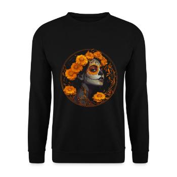 Création d’un crâne de catrina jaune - Dia de los Muertos - Sweat-shirt Unisexe - noir - Devant - Alina (178cm) & Michal (187cm)