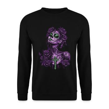 Mystical Catrina with Cross for Dia de los Muertos - Unisex Sweatshirt - black - Front - Alina (178cm) & Michal (187cm)