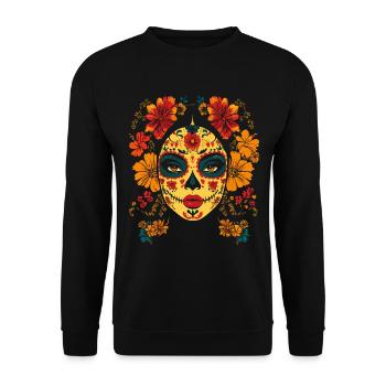 Catrina Art with Marigolds Dia de los Muertos - Unisex Sweatshirt - black - Front - Alina (178cm) & Michal (187cm)