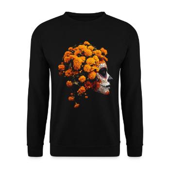 Catrina Art with Marigolds Dia de los Muertos - Unisex Sweatshirt - black - Front - Alina (178cm) & Michal (187cm)