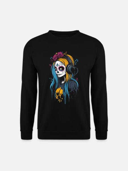 Moderne Catrina mit Kopfhörern Dia de los Muertos - Unisex Pullover - Schwarz