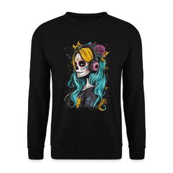 Catrina, mélomane pour Dia de los Muertos - Sweat-shirt Unisexe - noir - Devant - Alina (178cm) & Michal (187cm)