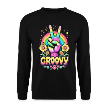 Groovy Hippie 70s 1970s 60s Party - Unisex Sweatshirt - black - Front - Alina (178cm) & Michal (187cm)