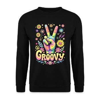 Groovy Hippie 70s 1970s 60s Party - Unisex Sweatshirt - black - Front - Alina (178cm) & Michal (187cm)