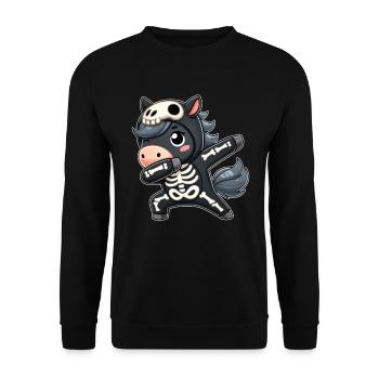 Halloween Skelett Niedliches Pferd Männer Frauen - Unisex Pullover - Schwarz - Vorne - Alina (178cm) & Michal (187cm)