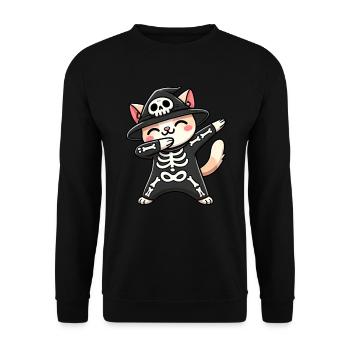 Katze Halloween Skelett Niedliche Katze Kinder - Unisex Pullover - Schwarz - Vorne - Alina (178cm) & Michal (187cm)