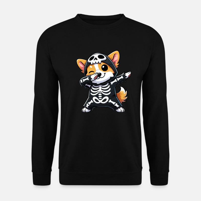 Corgi Halloween Skelett Niedlicher Welsh Corgi - Unisex Pullover - Schwarz