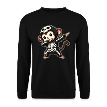 Halloween Skelett Niedlicher Affe Männer Frauen - Unisex Pullover - Schwarz - Vorne - Alina (178cm) & Michal (187cm)