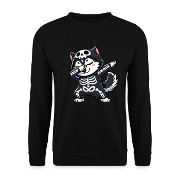 Husky Halloween Skelett Niedlicher Husky Kinder - Unisex Pullover - Schwarz - Vorne - Alina (178cm) & Michal (187cm)