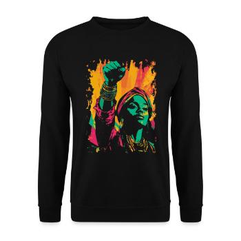 Kriegerisches Heritage Black History Month Design - Unisex Pullover - Schwarz - Vorne - Alina (178cm) & Michal (187cm)