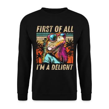 Tropical Iguana - Sunset and Palm Tree Design - Unisex Sweatshirt - black - Front - Alina (178cm) & Michal (187cm)