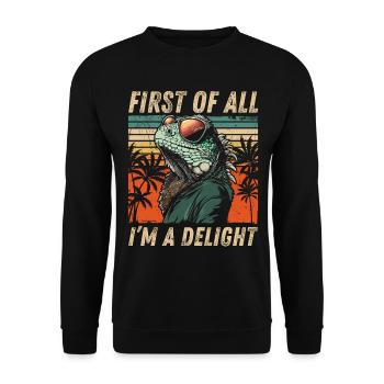 Cheeky Iguana - Retro Sunset Palm Tree Design - Unisex Sweatshirt - black - Front - Alina (178cm) & Michal (187cm)