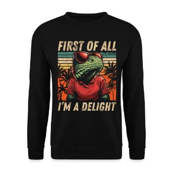 Cheeky Iguana - Vintage Palm Tree Look - Unisex Sweatshirt - black - Front - Alina (178cm) & Michal (187cm)