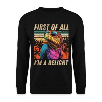 Retro Iguana Hoodie - Tropical Design - Unisex Sweatshirt - black - Front - Alina (178cm) & Michal (187cm)