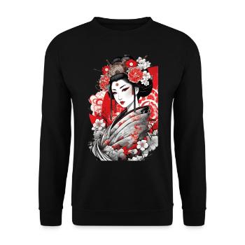 Elegant Geisha with Floral Kimono Art - Unisex Sweatshirt - black - Front - Alina (178cm) & Michal (187cm)