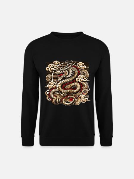 Kaiserliches Drachen Japan Retro 80s 90s Wolken - Unisex Pullover - Schwarz