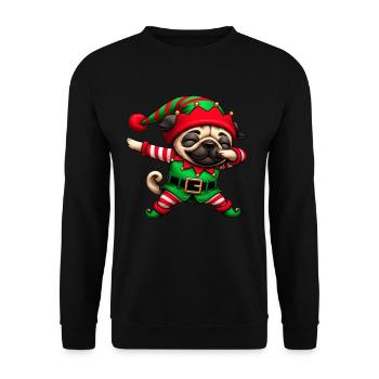 Weihnachten Mops Elf Lustiger Mopsliebhaber - Unisex Pullover - Schwarz - Vorne - Alina (178cm) & Michal (187cm)
