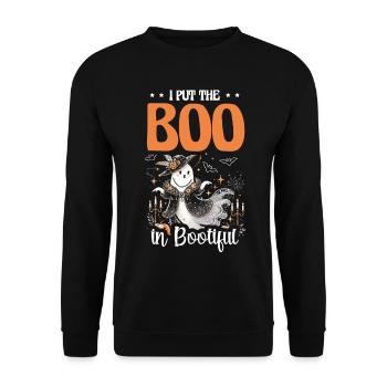 J’ai le boo dans Bootiful, jeux de mots d’Halloween - Sweat-shirt Unisexe - noir - Devant - Alina (178cm) & Michal (187cm)