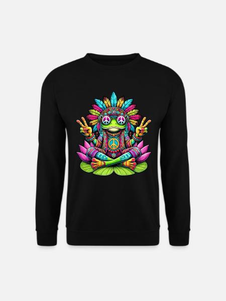 Hippie Frosch 70er Jahre 1970er 60er Jahre Party - Unisex Pullover - Schwarz