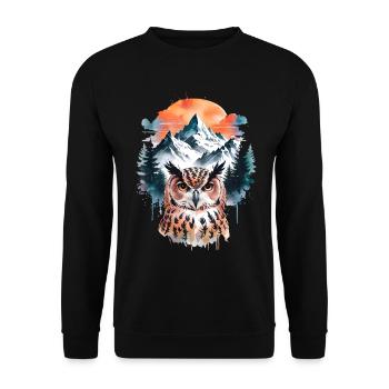 Eule Wasserfarben Effekt Schleiereule Uhu Eulen - Unisex Pullover - Schwarz - Vorne - Alina (178cm) & Michal (187cm)