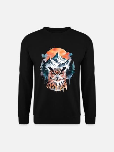 Eule Wasserfarben Effekt Schleiereule Uhu Eulen - Unisex Pullover - Schwarz