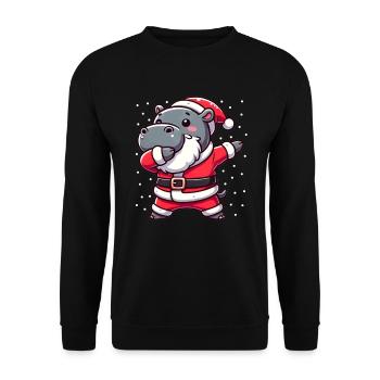 Weihnachten Hippo Santa Lustig Nilpferd Lover - Unisex Pullover - Schwarz - Vorne - Alina (178cm) & Michal (187cm)