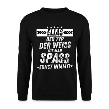 Elias Lustiger Typ Geschenkidee Männer Herren Fun - Unisex Pullover - Schwarz - Vorne - Alina (178cm) & Michal (187cm)