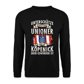Ne sous-estimez jamais un joueur de l’Union de Köpenick - Sweat-shirt Unisexe - noir - Devant - Alina (178cm) & Michal (187cm)