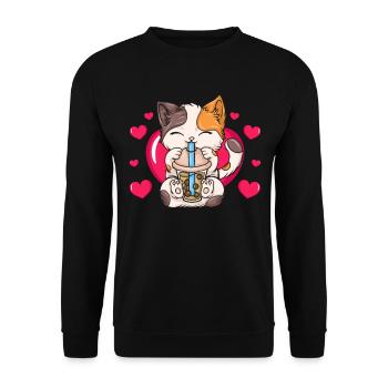 Bubble Tea Boba BubbleTea Kawaii Japan Tea Kpop - Unisex Pullover - Schwarz - Vorne - Alina (178cm) & Michal (187cm)