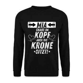 MIA Chaos Krone Frauen Empowerment Humor - Unisex Pullover - Schwarz - Vorne - Alina (178cm) & Michal (187cm)