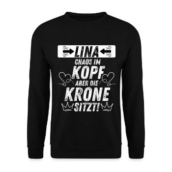 MIA Chaos Krone Frauen Empowerment Humor - Unisex Pullover - Schwarz - Vorne - Alina (178cm) & Michal (187cm)