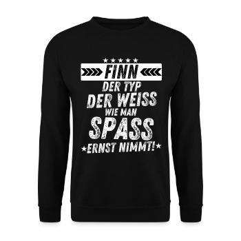FINN der weiß wie man spaß ernst nimmt humor - Unisex Pullover - Schwarz - Vorne - Alina (178cm) & Michal (187cm)