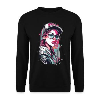 Urban Girl im Pop Art Stil - Unisex Pullover - Schwarz - Vorne - Alina (178cm) & Michal (187cm)